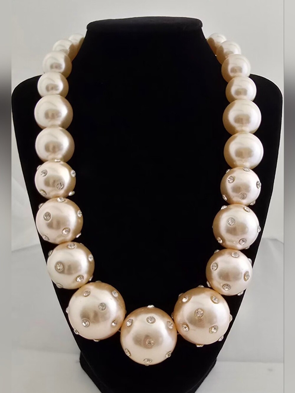 Cara New York - Elegant Champagne Pearl Statement Necklace with Crystal Accents